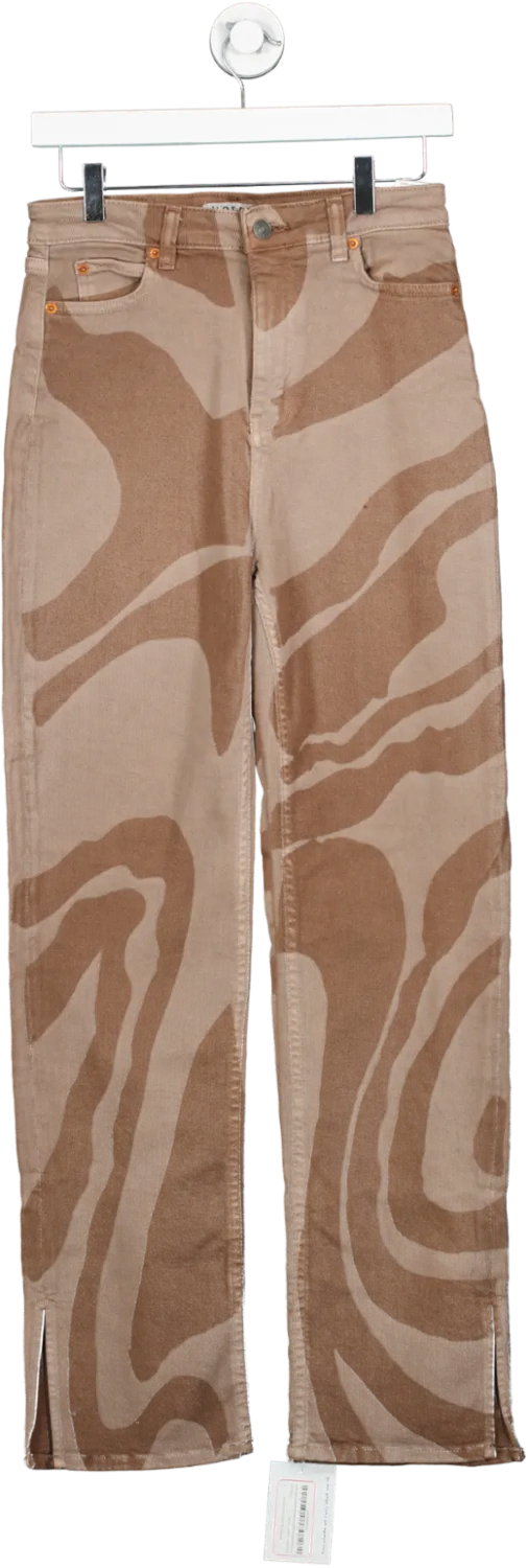 Motelrocks Brown Straight Leg Jeans In Laser Swirl UK S