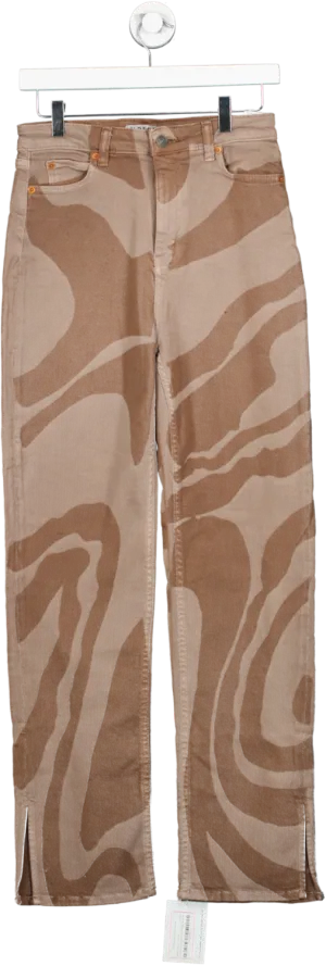 Motelrocks Brown Straight Leg Jeans In Laser Swirl UK S
