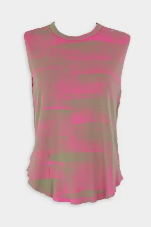 Muscle Tank in Fuschia/Moss