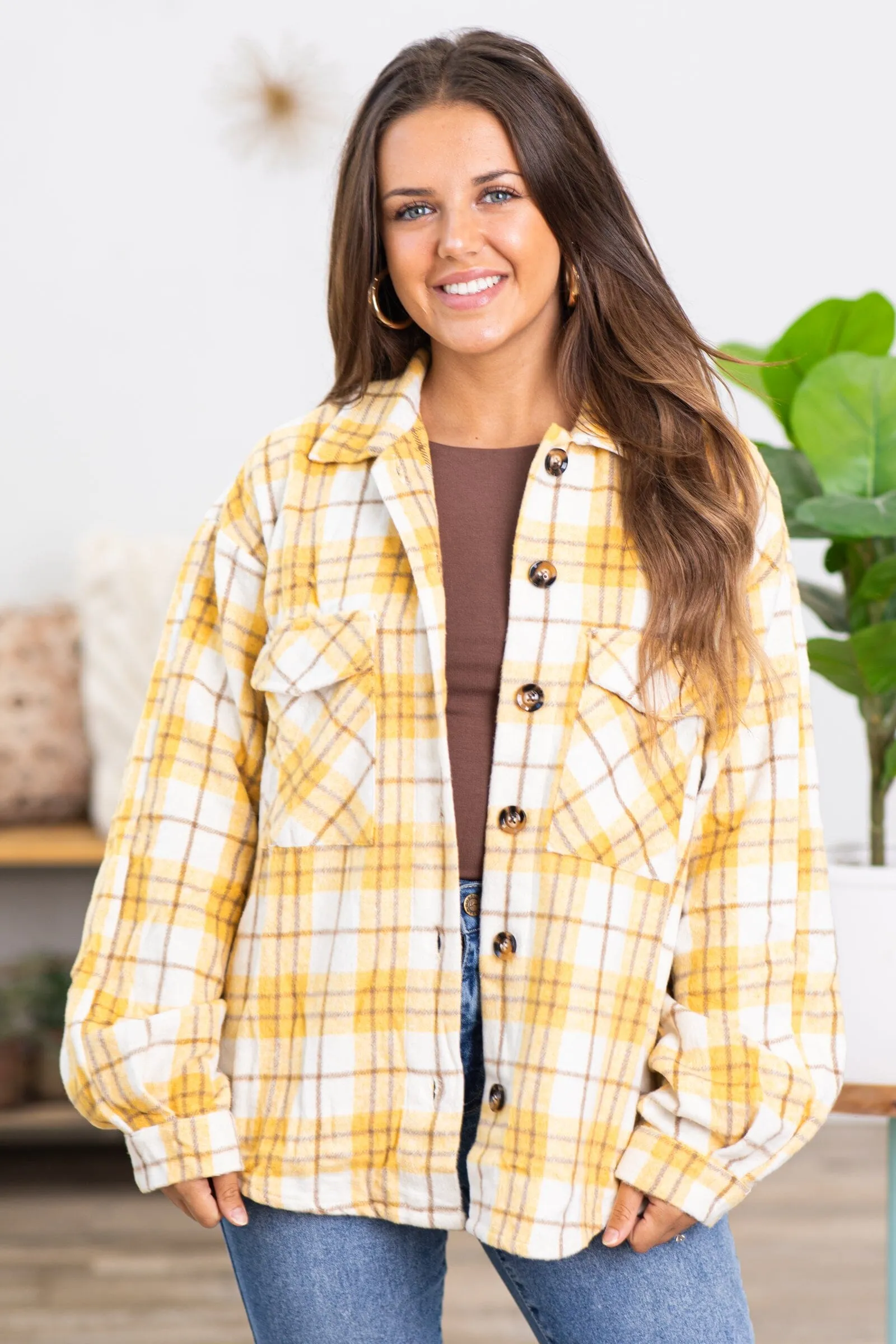 Mustard and Cream Plaid Shacket