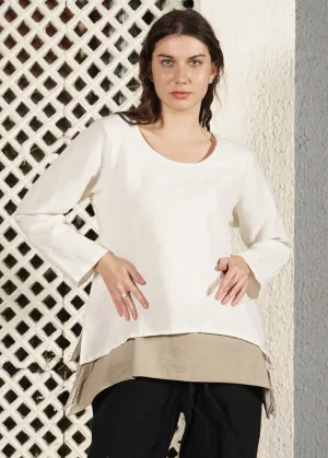 Nadine Linen Blend Top in Cream