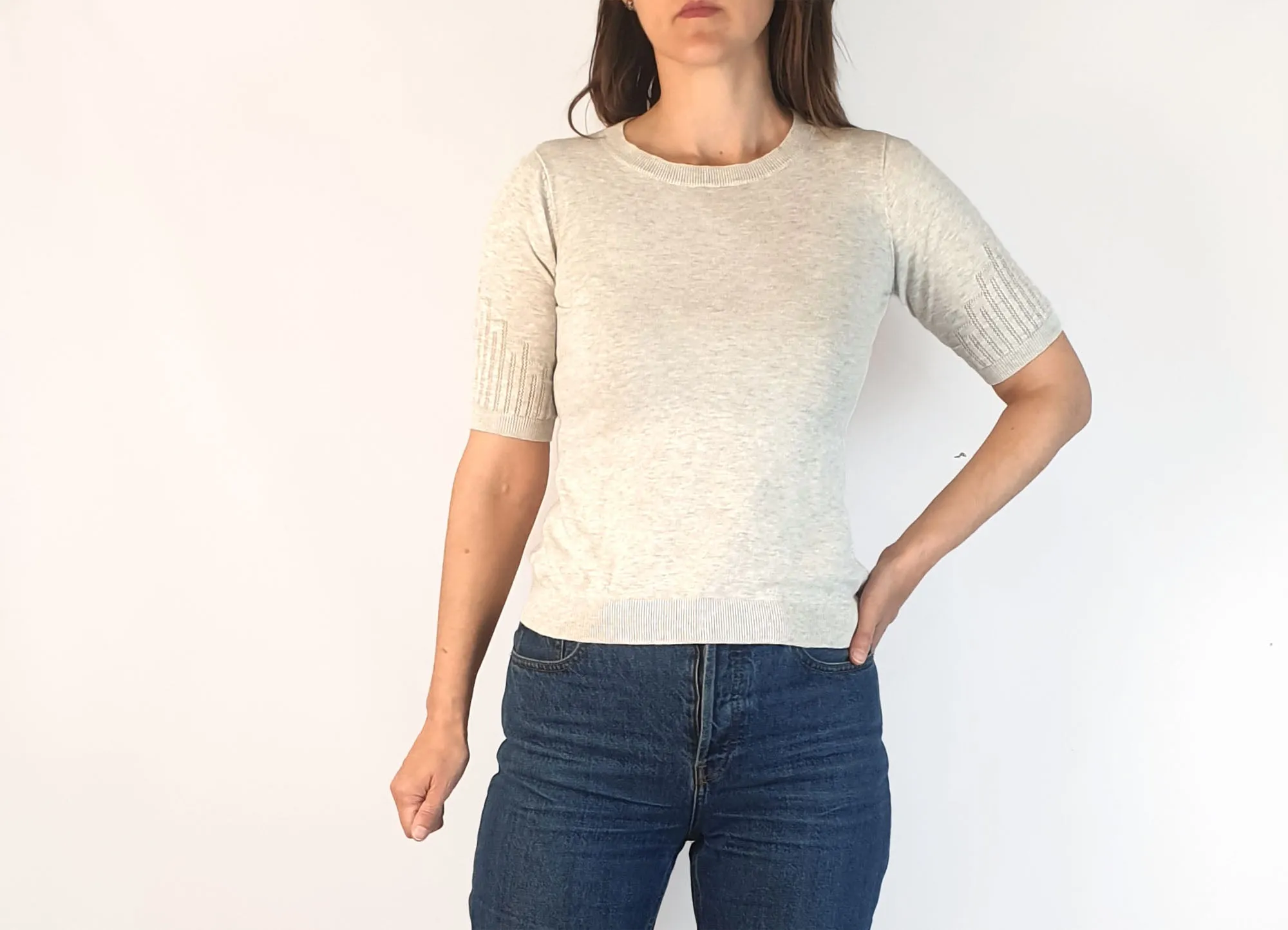 Nancybird grey 100% cotton knit short sleeve top size XS, fits 6 and 8