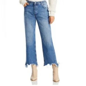 New Free People Maggie Mid Rise Straight Leg Chewed Hem Jeans Size 30