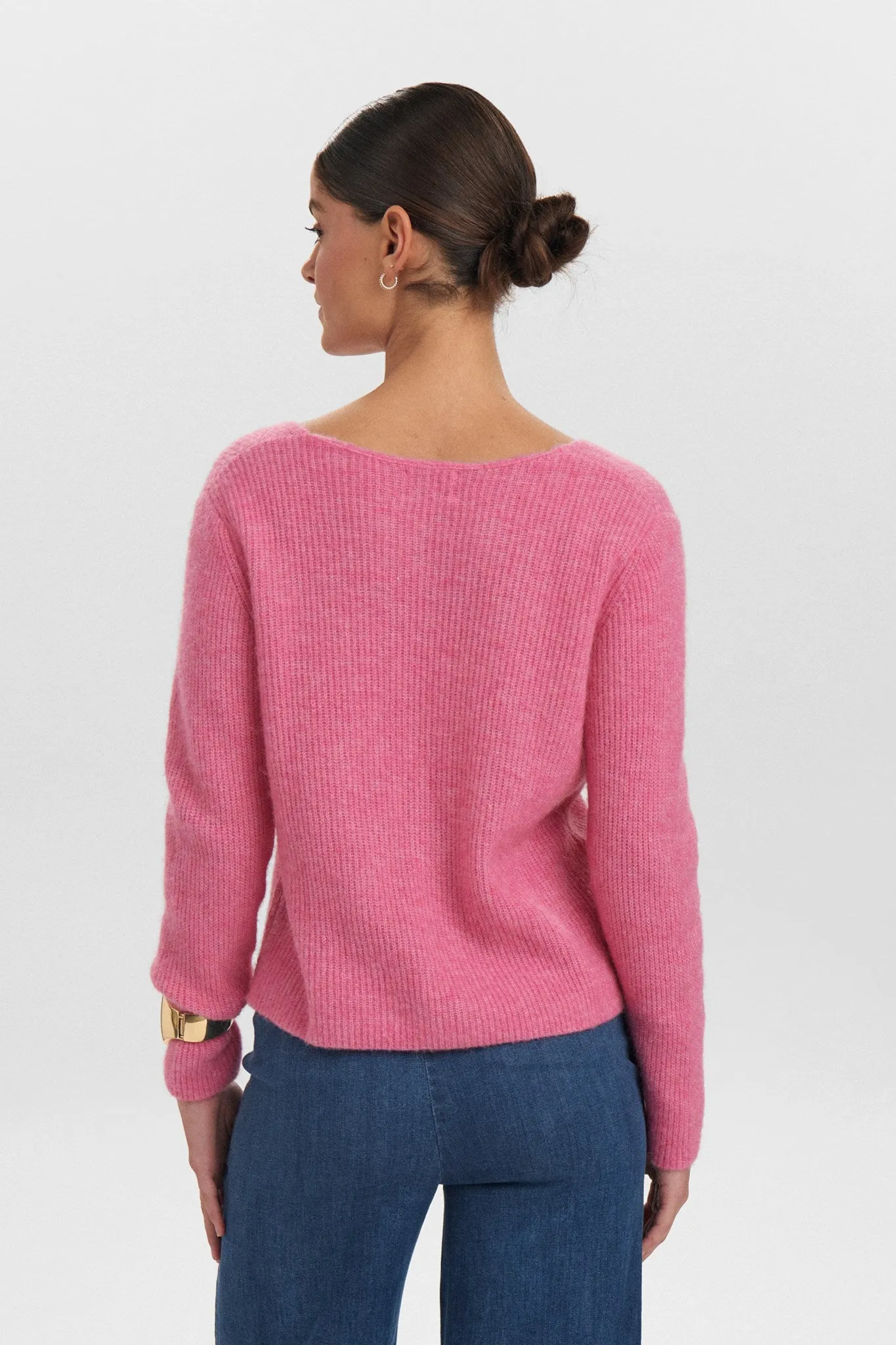 NURIETTE RIB V-NECK PULLOVER - Pink Cosmos