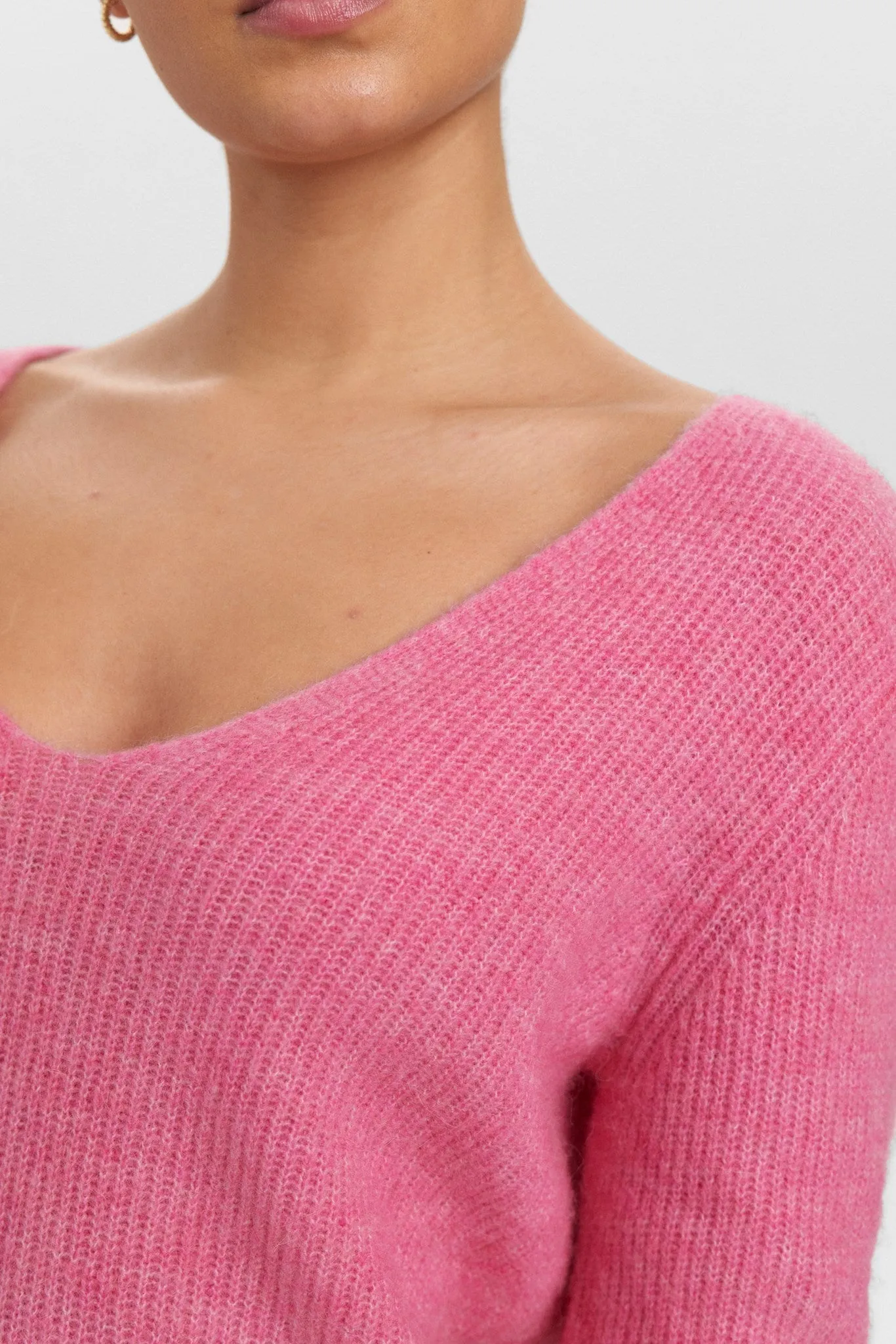 NURIETTE RIB V-NECK PULLOVER - Pink Cosmos