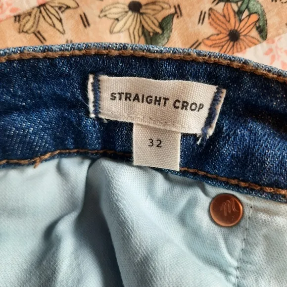 NWOT Madewell Straight Crop Medium Wash Distressed Denim Jeans F2816 Size 32