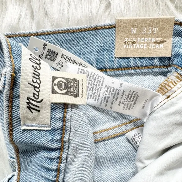 NWT Madewell High Rise Light Wash Ankle Cropped Straight Leg Jeans 33 Tall Long