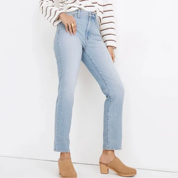 NWT Madewell High Rise Light Wash Ankle Cropped Straight Leg Jeans 33 Tall Long