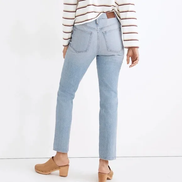 NWT Madewell High Rise Light Wash Ankle Cropped Straight Leg Jeans 33 Tall Long