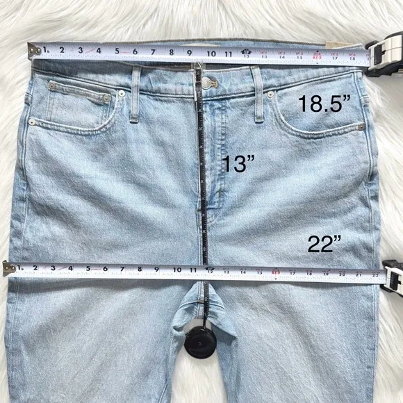 NWT Madewell High Rise Light Wash Ankle Cropped Straight Leg Jeans 33 Tall Long