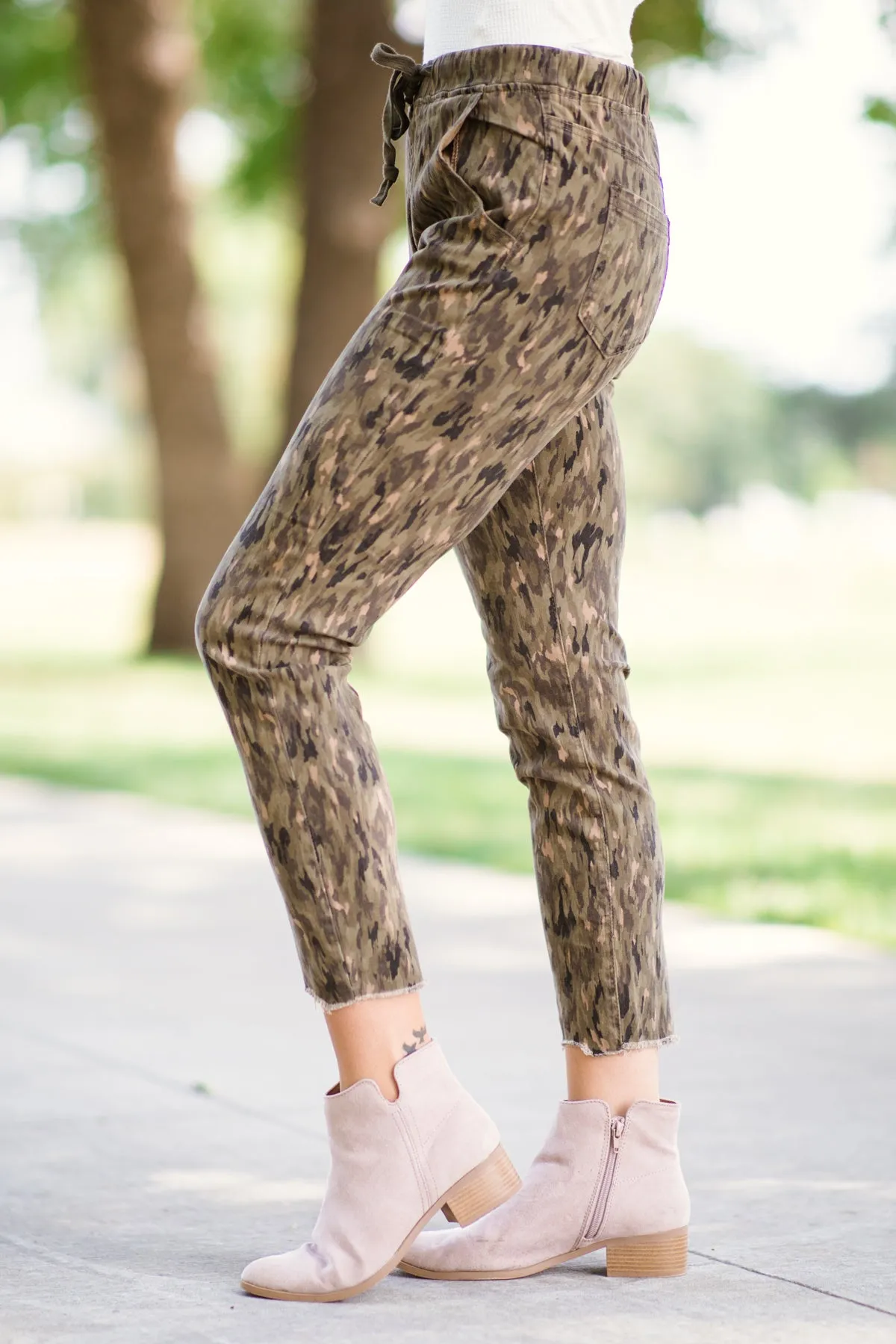 Olive Abstract Camouflage Print Jogger Jean