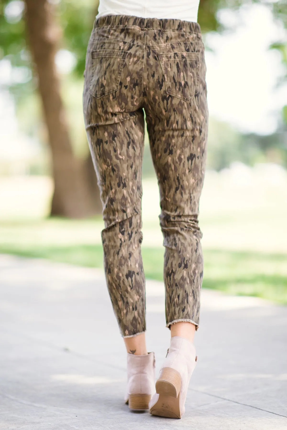 Olive Abstract Camouflage Print Jogger Jean