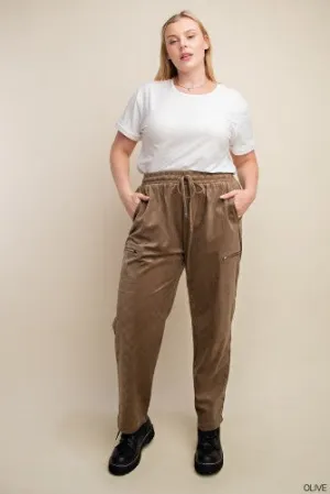 Olive Checker Velvet Burnout Jogger Pants