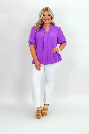 Orchid V-Neck Scrunch Sleeve Top