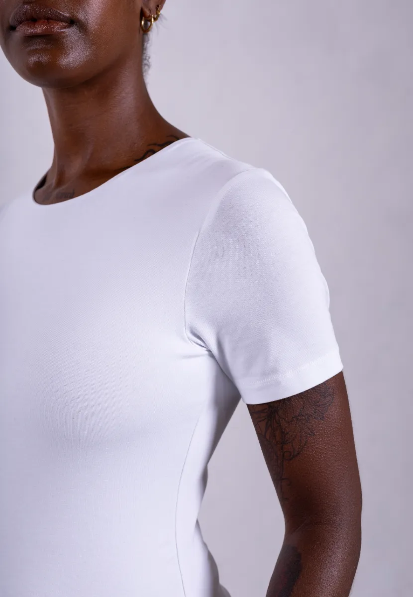 Organic Cotton Crew Bodysuit, White