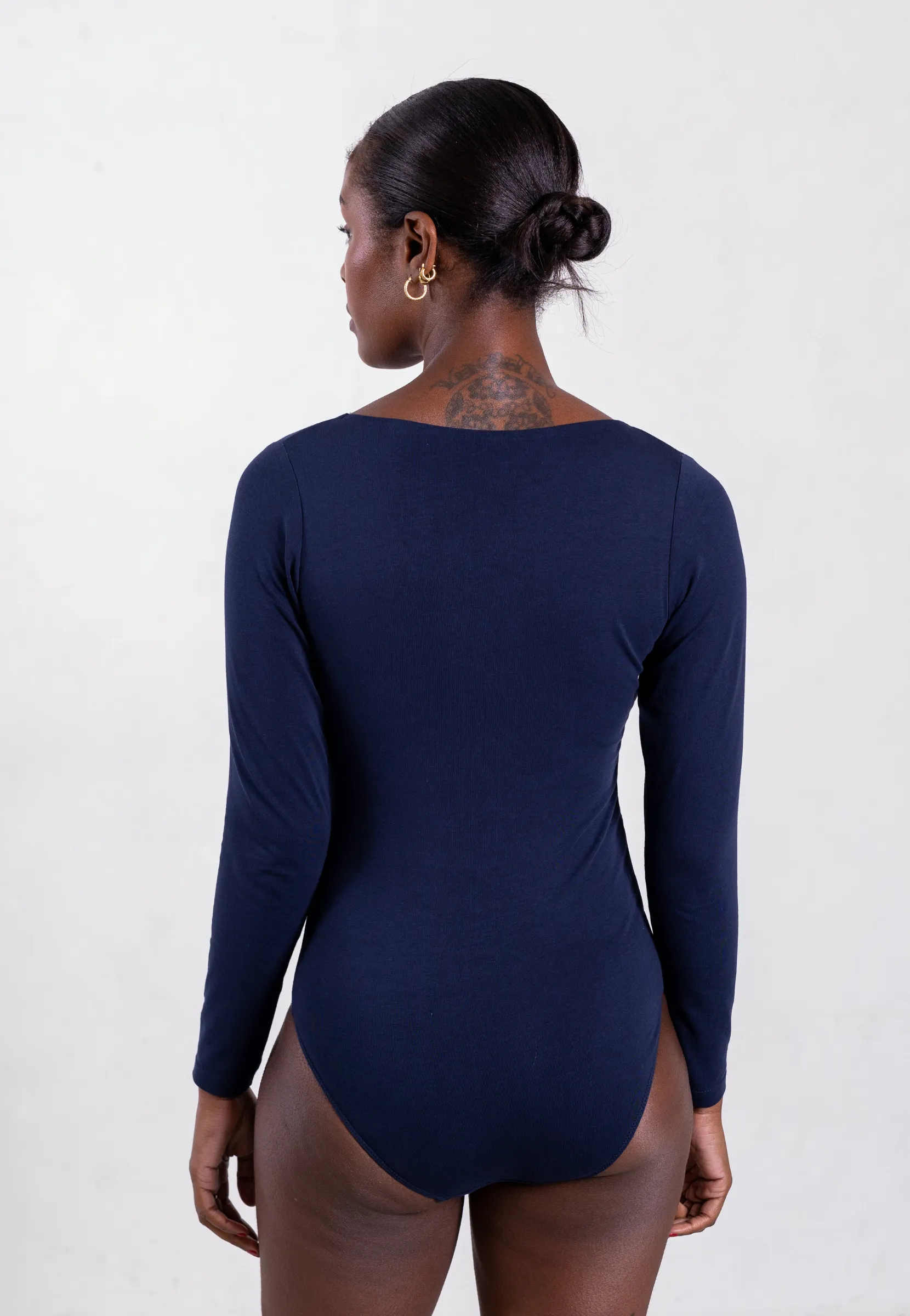 Organic Cotton Long Sleeve V-Neck Bodysuit, Blue Navy