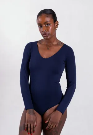 Organic Cotton Long Sleeve V-Neck Bodysuit, Blue Navy