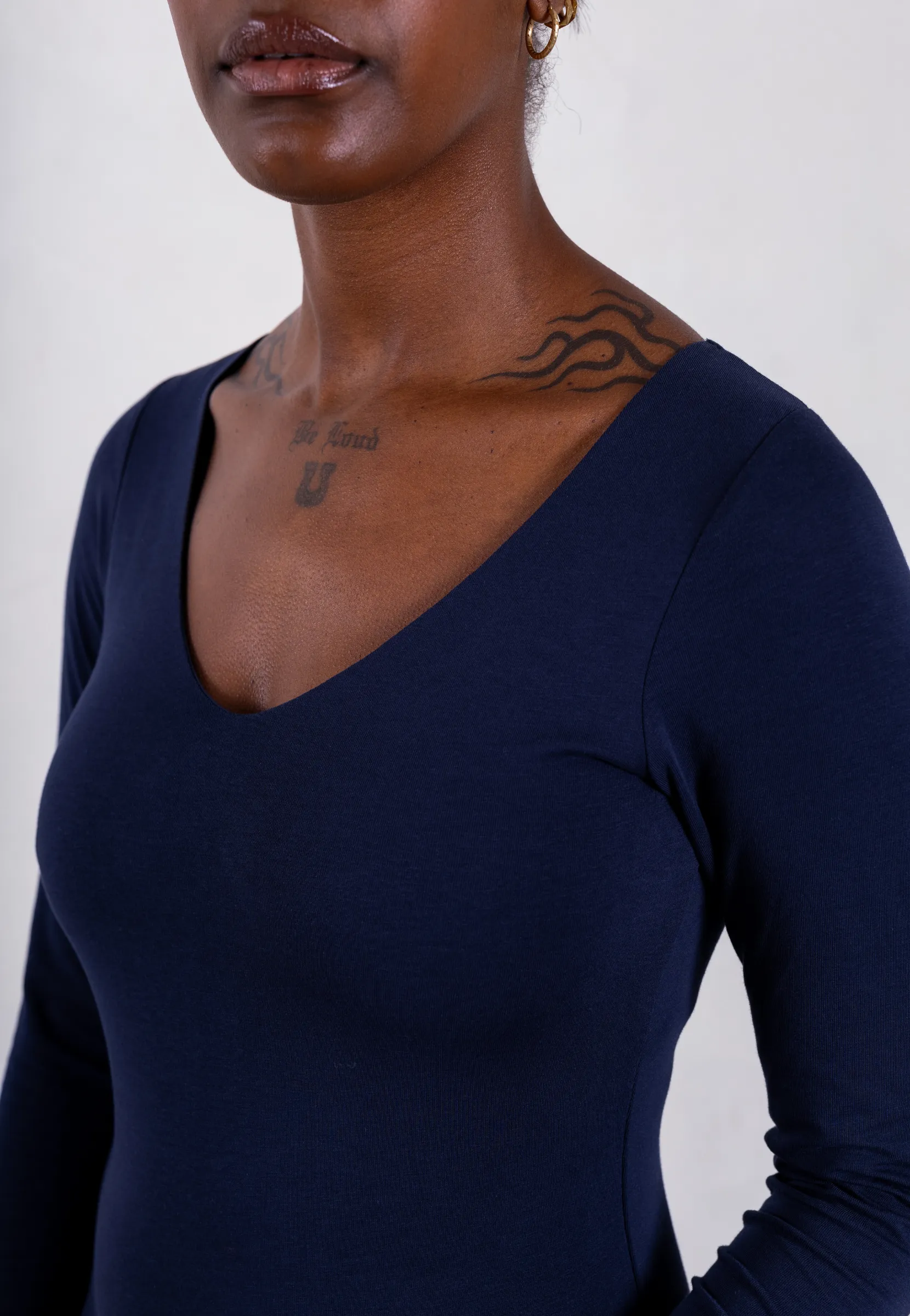 Organic Cotton Long Sleeve V-Neck Bodysuit, Blue Navy