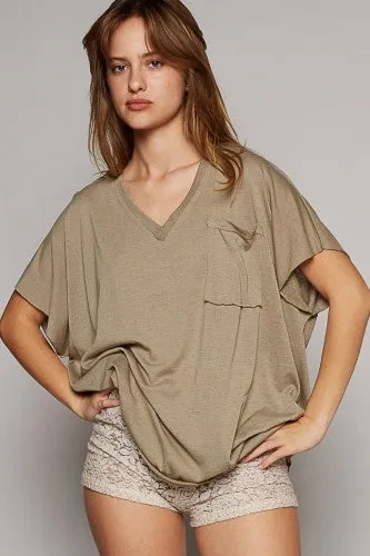 Oversize V Neck Pocket Front Tee