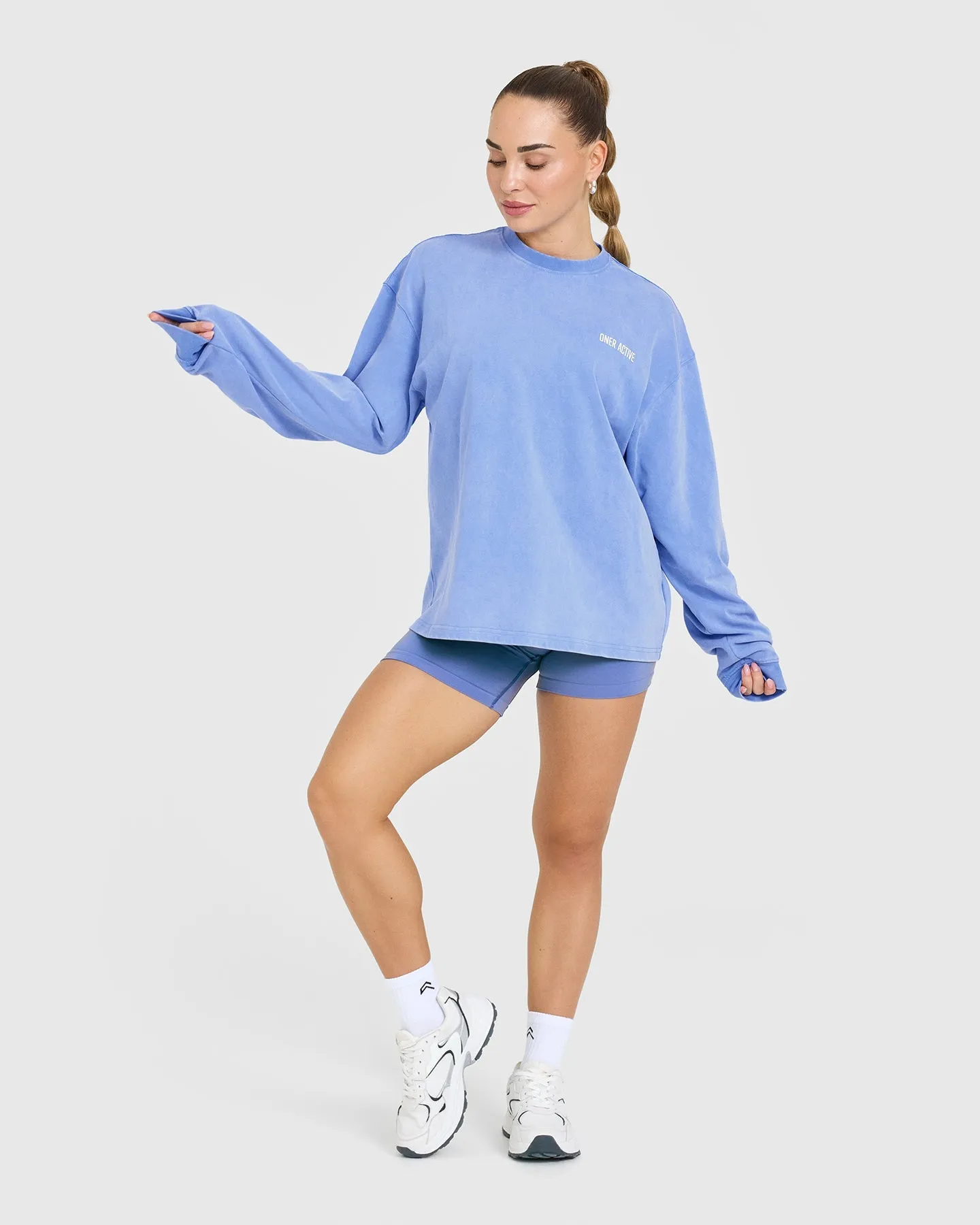 Oversized Graphic Washed Long Sleeve Top | Glaucous Blue