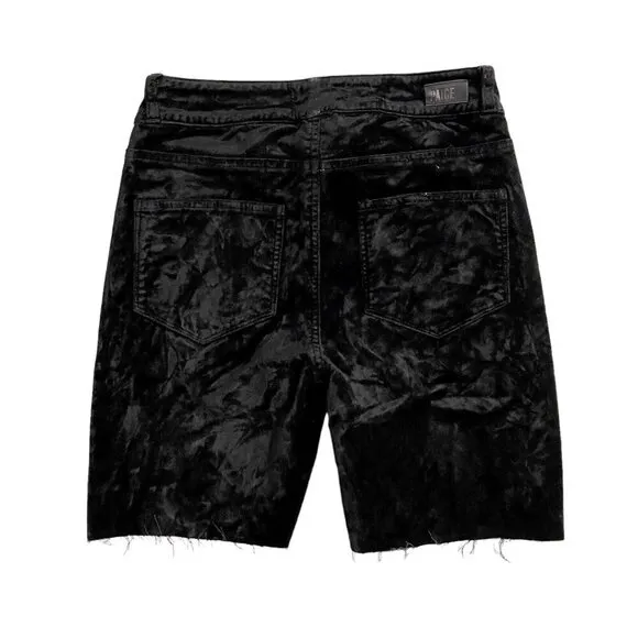Paige Denim Black Velvet Cut Off Shorts Raw Hem Exposed Buttons SZ 24