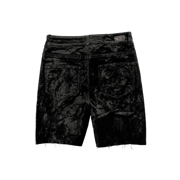 Paige Denim Black Velvet Cut Off Shorts Raw Hem Exposed Buttons SZ 24