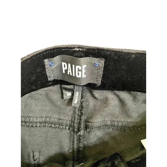 Paige Denim Black Velvet Cut Off Shorts Raw Hem Exposed Buttons SZ 24