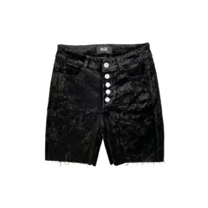 Paige Denim Black Velvet Cut Off Shorts Raw Hem Exposed Buttons SZ 24