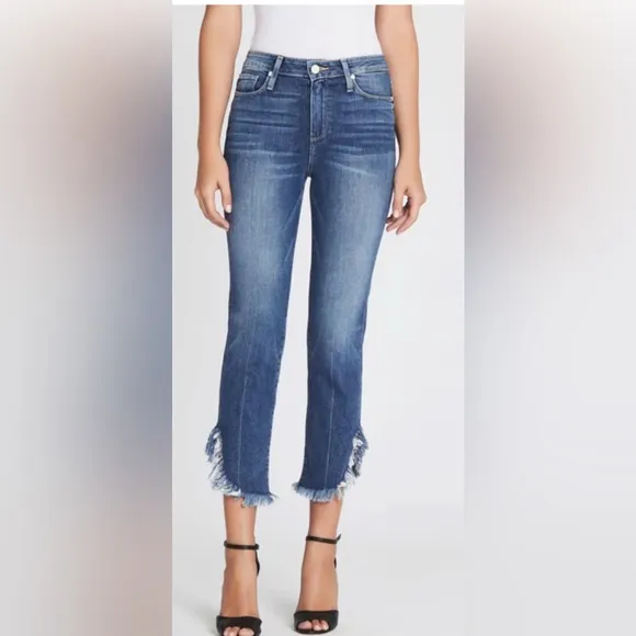 Paige Hoxton Straight Ankle Norfolk Frayed Hem BoHo High Rise Jeans 30