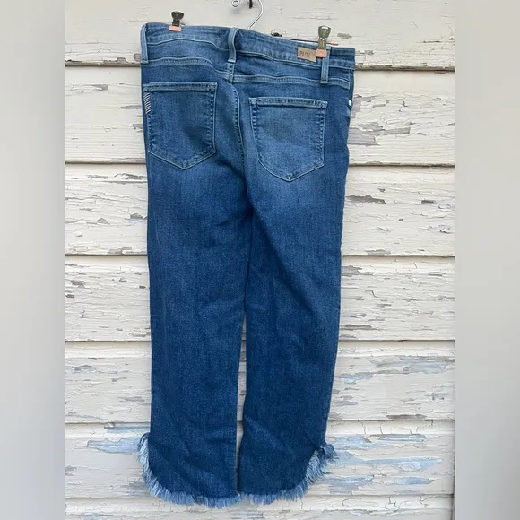 Paige Hoxton Straight Ankle Norfolk Frayed Hem BoHo High Rise Jeans 30
