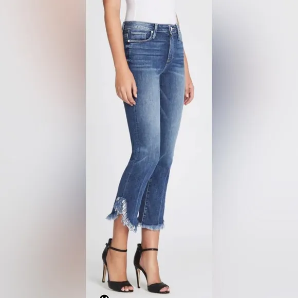 Paige Hoxton Straight Ankle Norfolk Frayed Hem BoHo High Rise Jeans 30