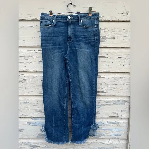 Paige Hoxton Straight Ankle Norfolk Frayed Hem BoHo High Rise Jeans 30