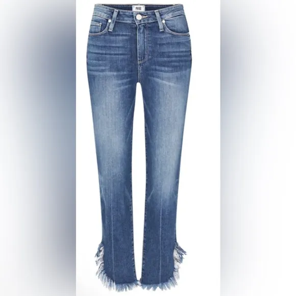 Paige Hoxton Straight Ankle Norfolk Frayed Hem BoHo High Rise Jeans 30