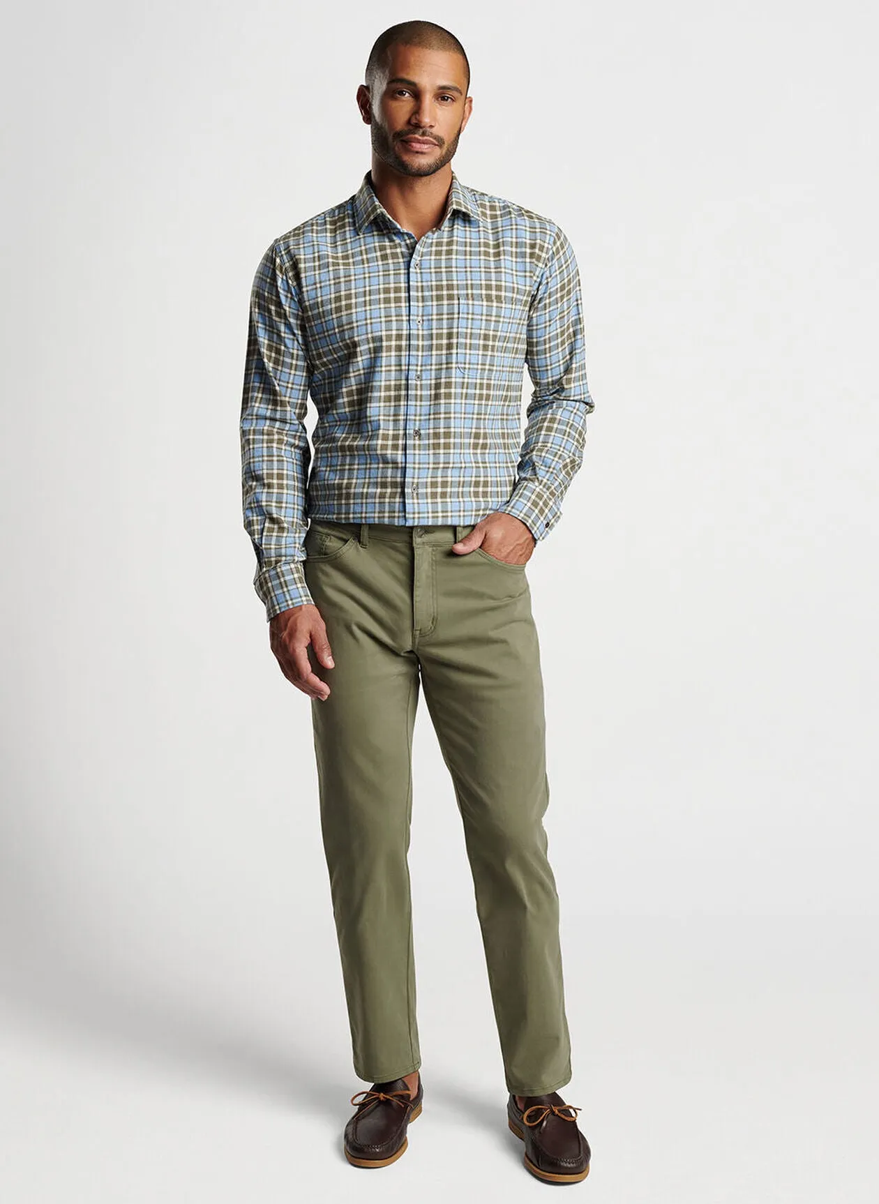 Peter Millar Mens Classic Fit Whistler Cotton Sport Shirt - COTTAGE BLUE