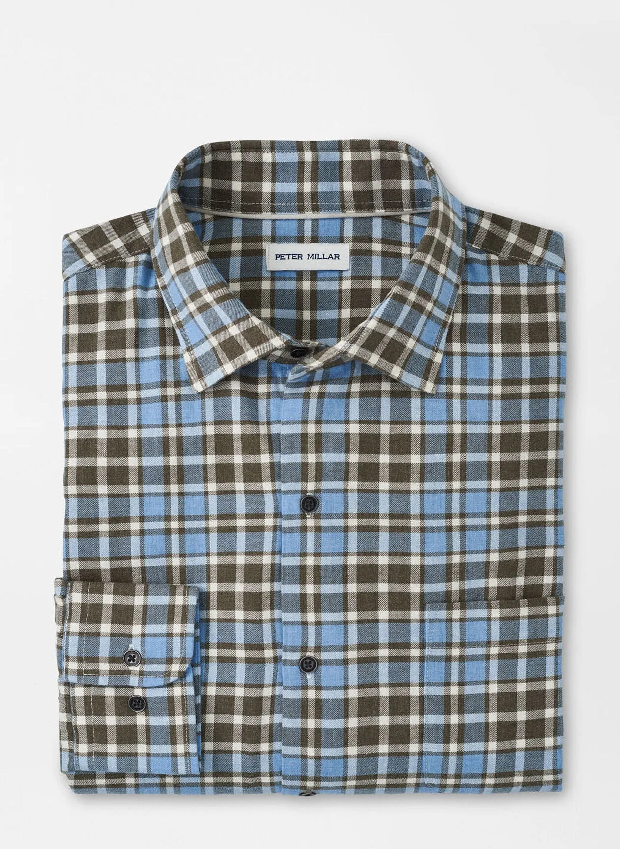 Peter Millar Mens Classic Fit Whistler Cotton Sport Shirt - COTTAGE BLUE