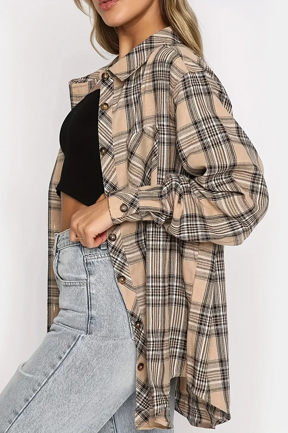 Plaid Collared Neck Long Sleeve Shirt (5 Colors)