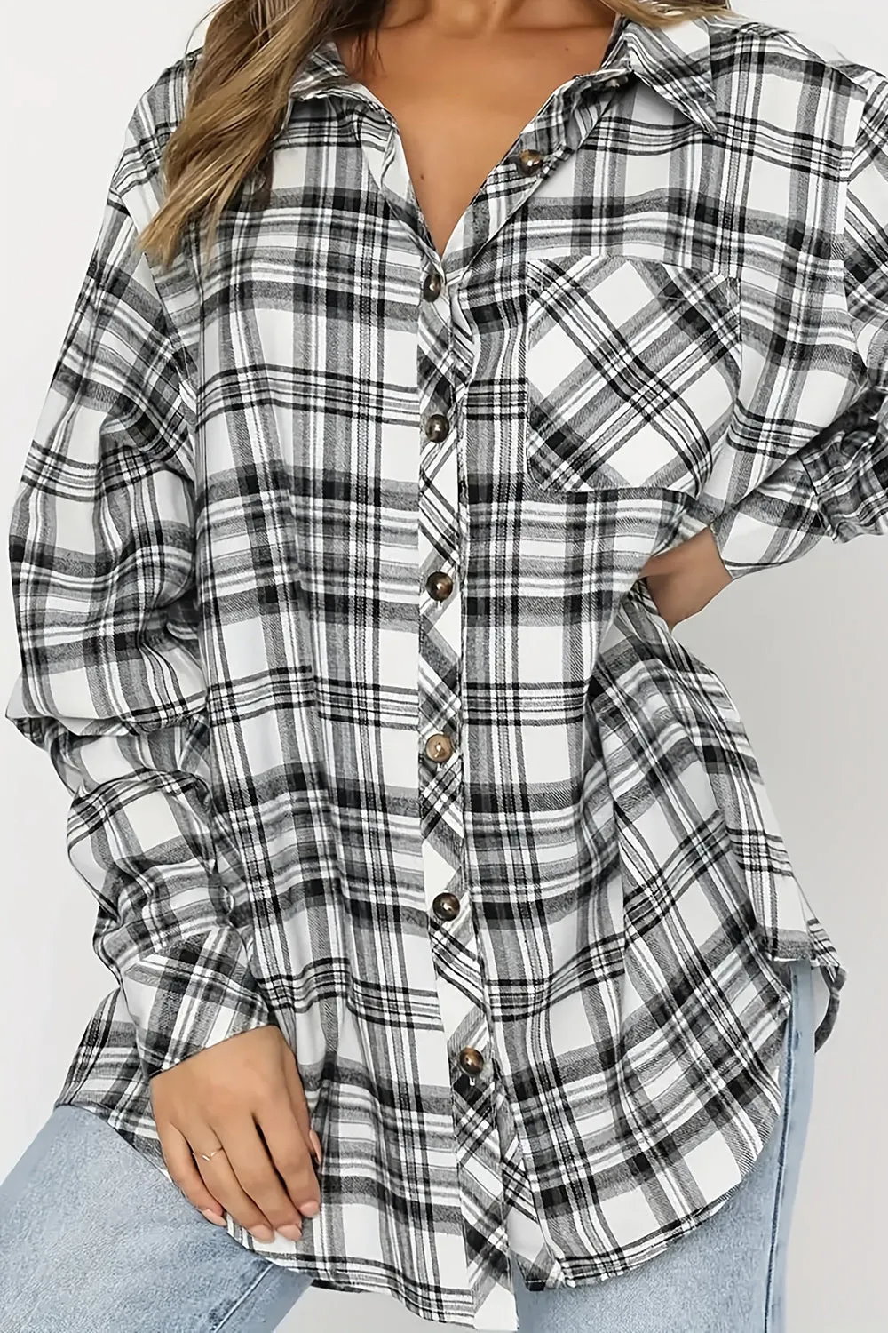 Plaid Collared Neck Long Sleeve Shirt (5 Colors)