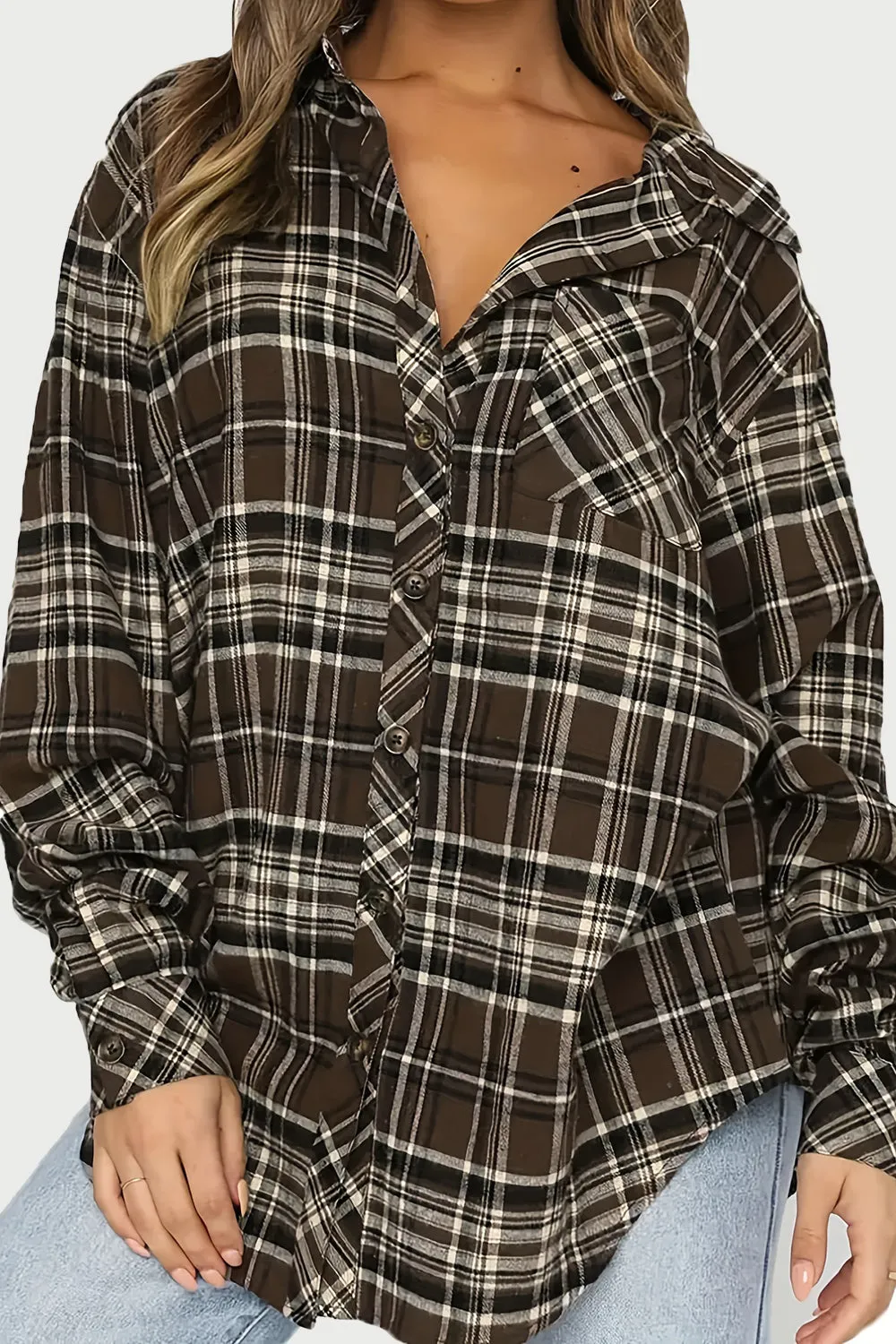 Plaid Collared Neck Long Sleeve Shirt (5 Colors)