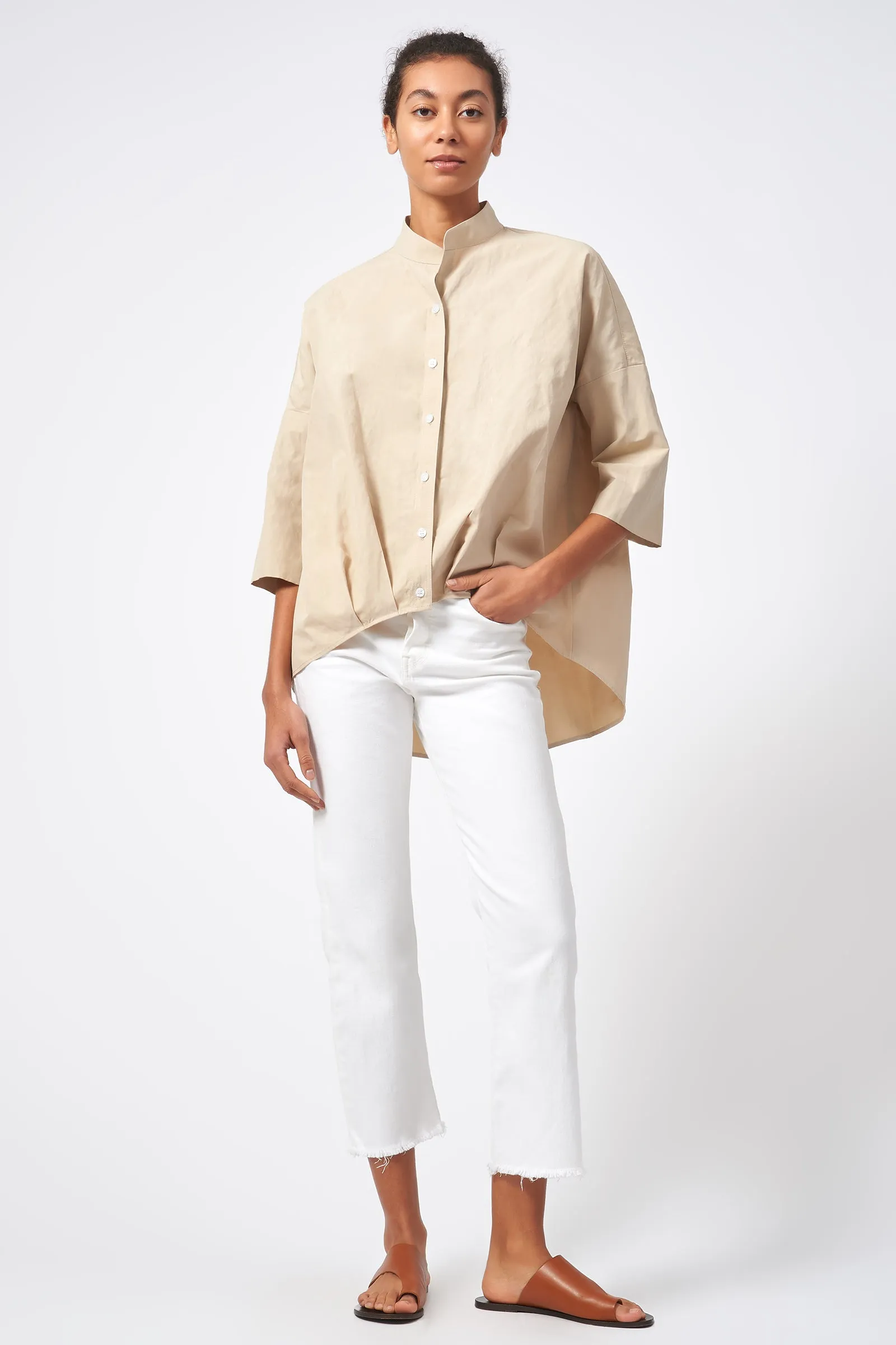 Pleat Hem Kimono - Khaki Broadcloth