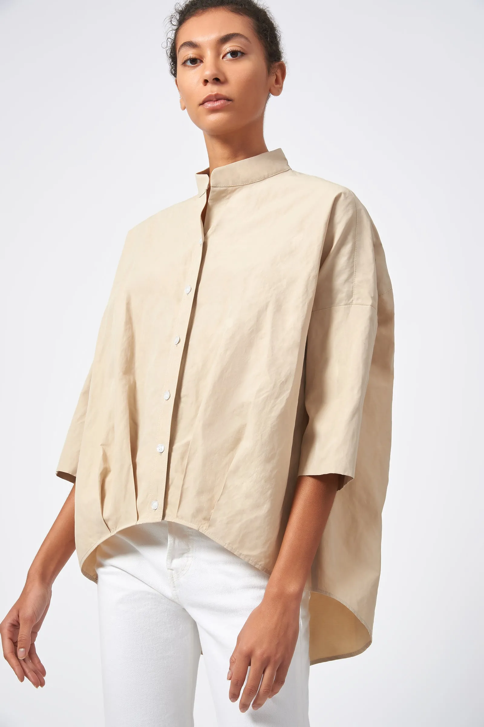 Pleat Hem Kimono - Khaki Broadcloth