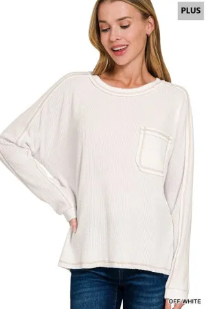 PLUS BRUSHED RIBBED HACCI ROUND NECK SWE