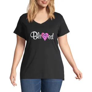 Plus V neck Short Sleeves Graphic T-Shirt-Heart