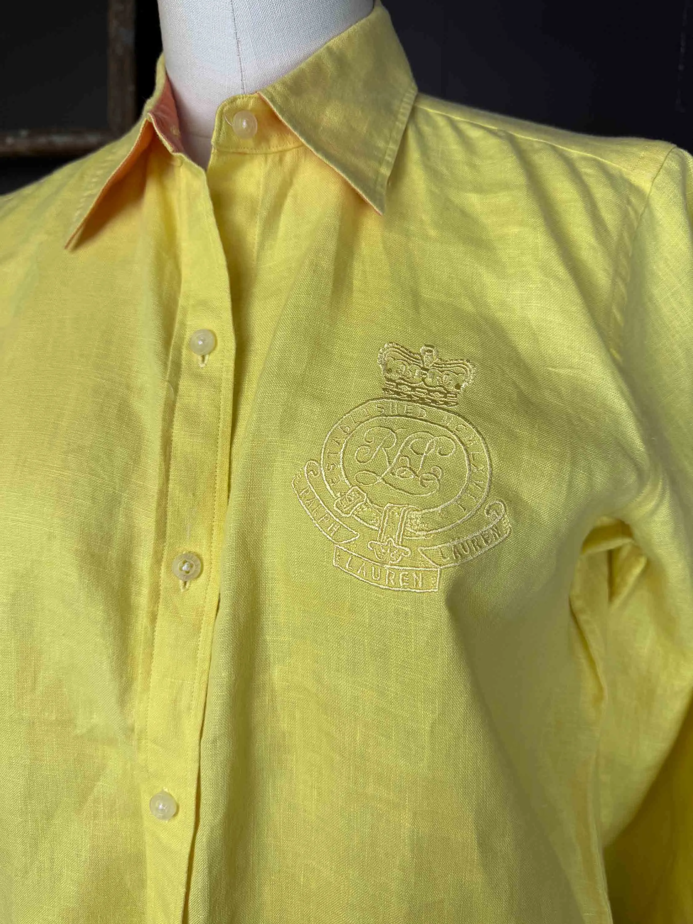 Pre-loved Lauren Ralph Lauren Yellow Linen Button Down Shirt - Size XS