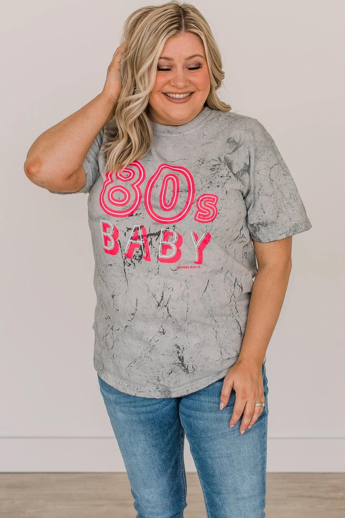 "80's Baby" Mineral Wash Graphic Tee- Grey