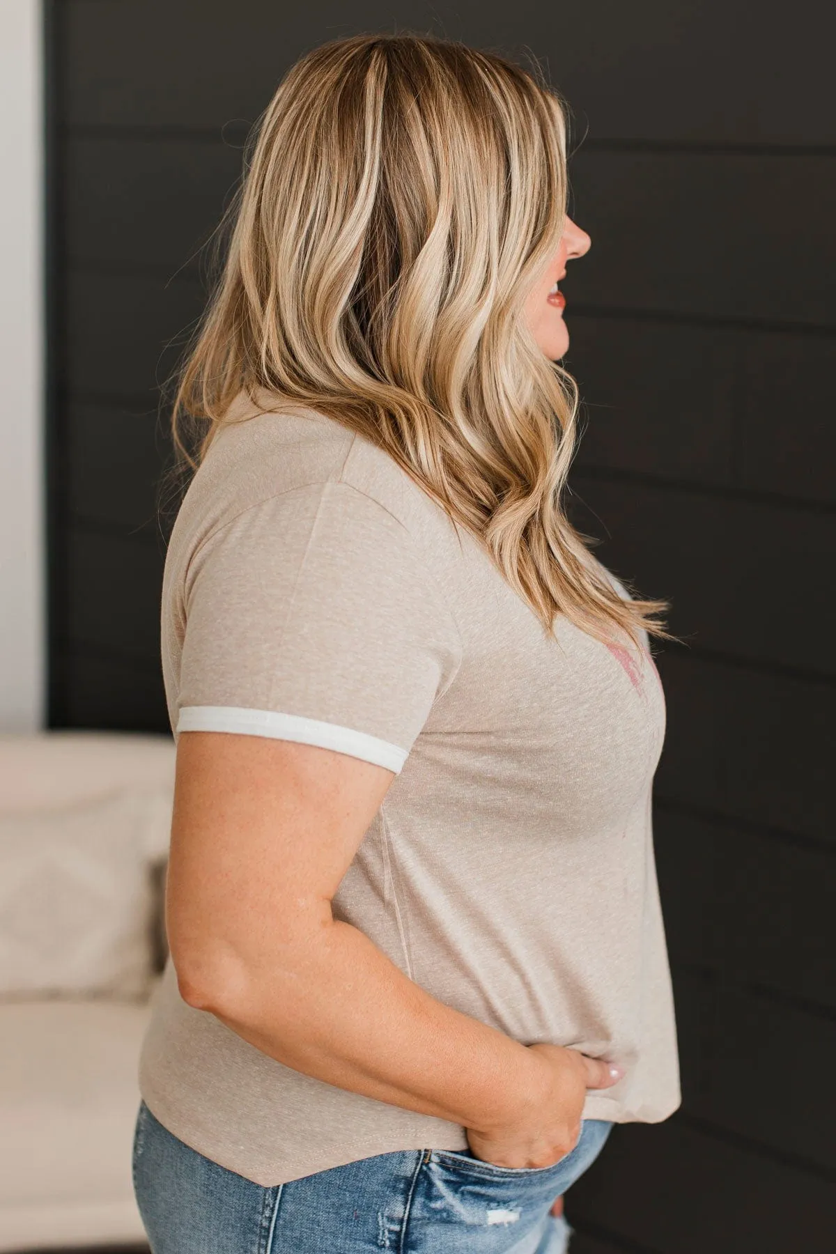 "American Dream" Graphic Top- Taupe