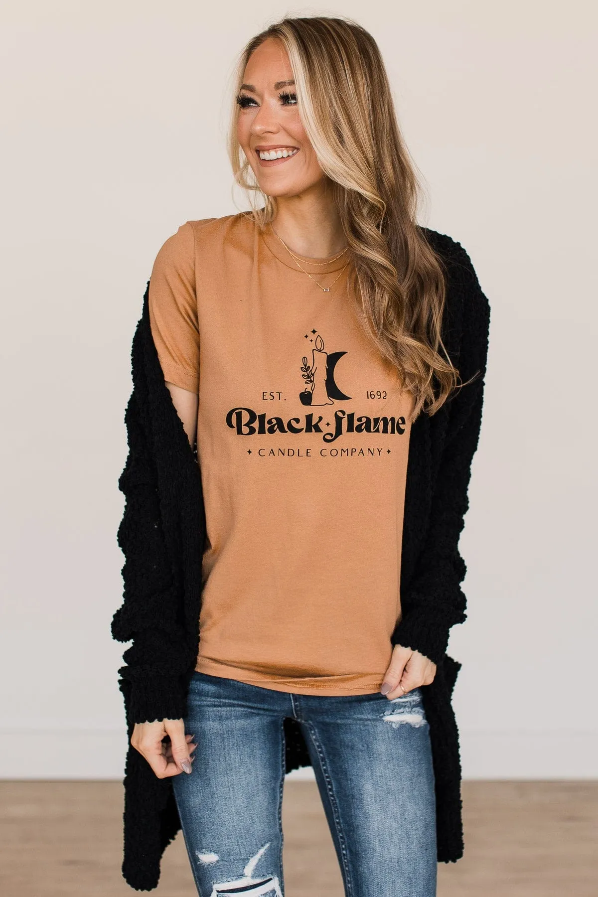 "Black Flame Candle Company" Graphic Tee- Camel