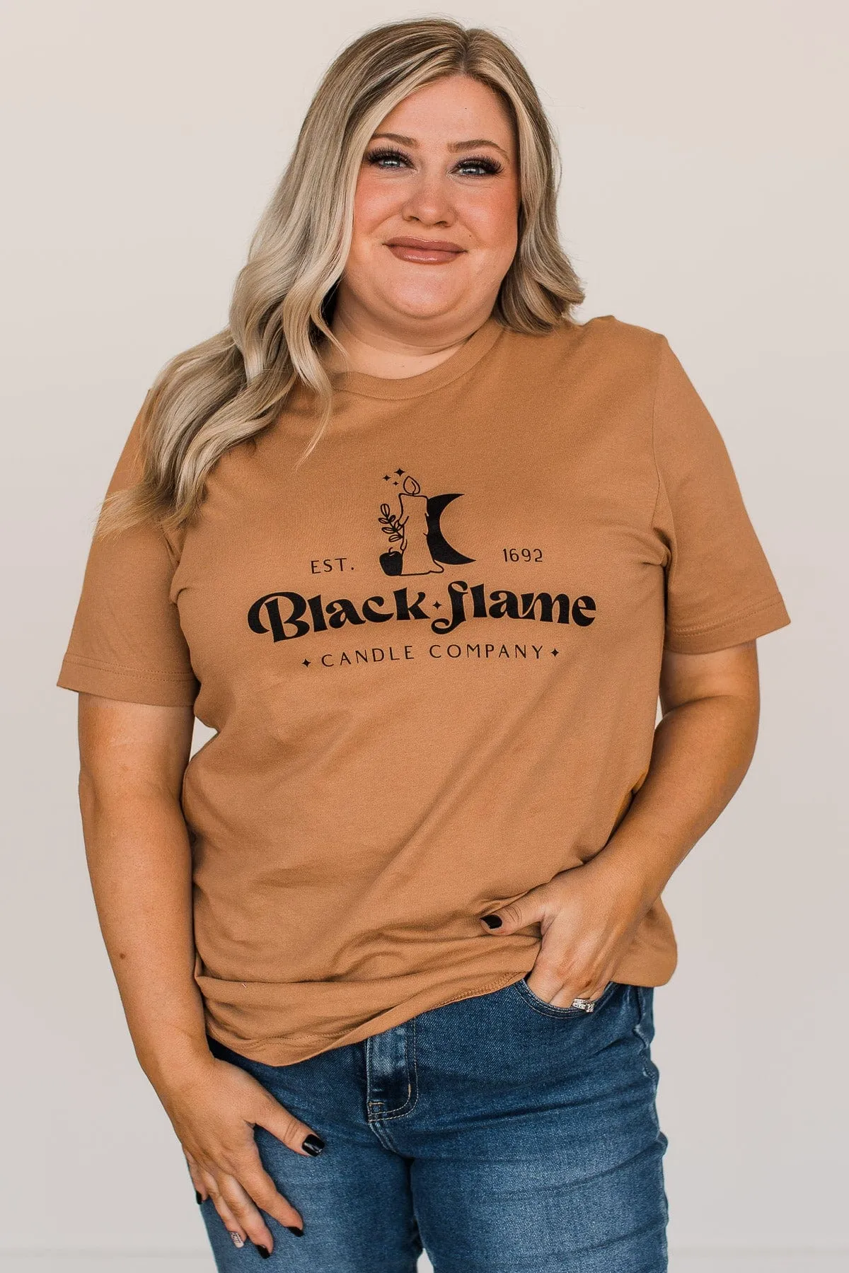 "Black Flame Candle Company" Graphic Tee- Camel