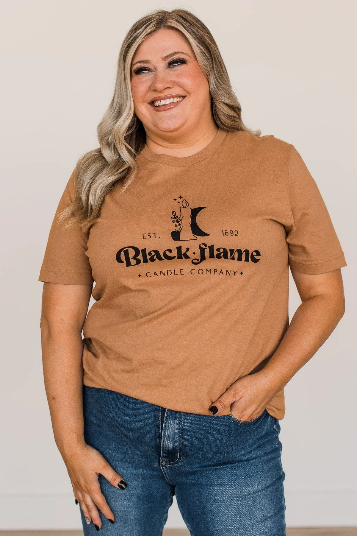 "Black Flame Candle Company" Graphic Tee- Camel