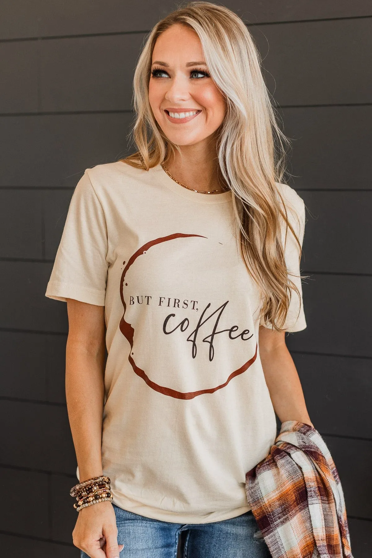 "But First, Coffee" Graphic Tee- Cream