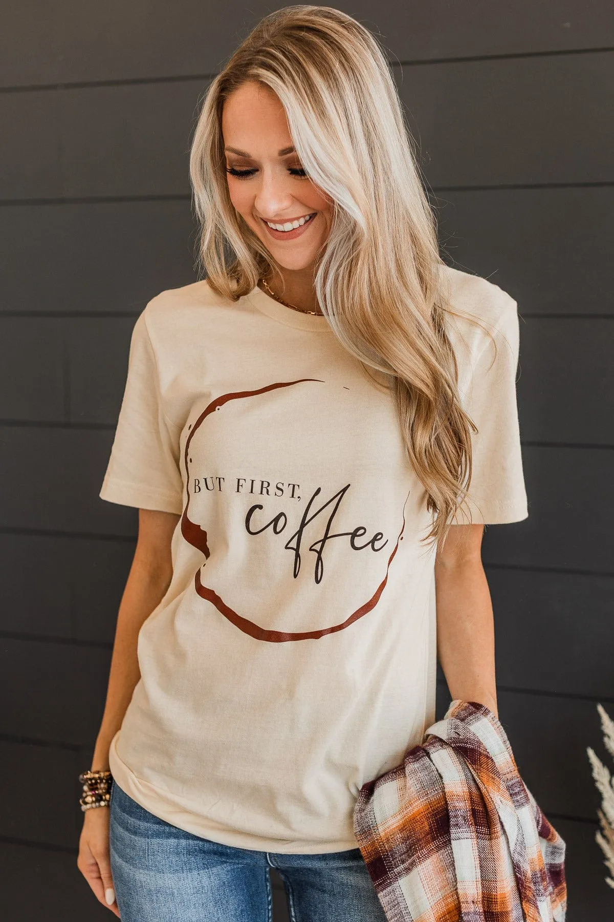 "But First, Coffee" Graphic Tee- Cream